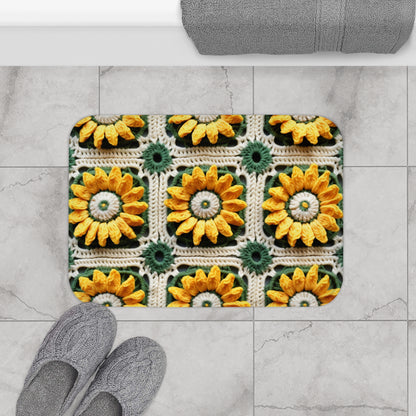 Elegancia de crochet de girasol, diseño Granny Square, motivo floral radiante. Lleva la calidez de los girasoles a tu espacio - Alfombra de baño