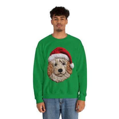 Chenille Dog Embroidered Patch - Christmas Puppy with Santa Hat - Unisex Heavy Blend™ Crewneck Sweatshirt