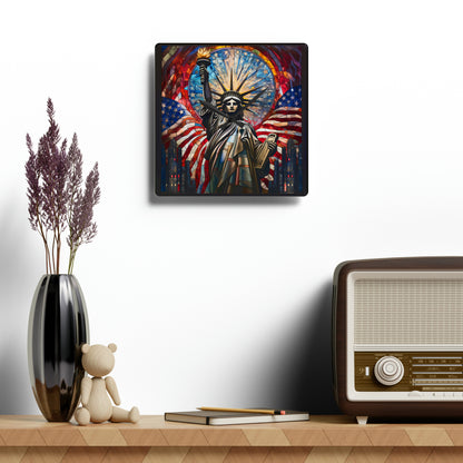 Stained Glass Statue Of Liberty USA, American Design - Acrylic Wall Clock