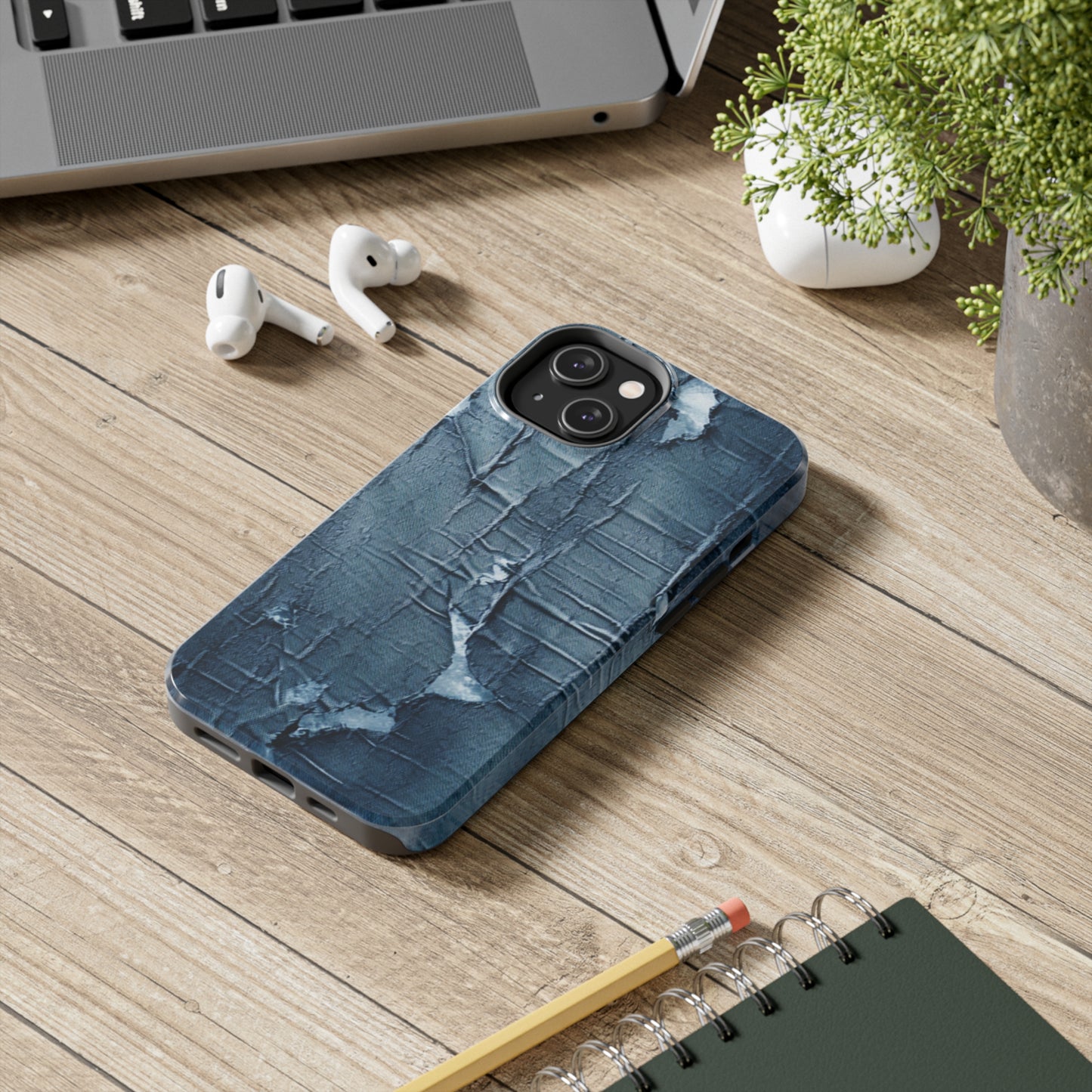 Distressed Blue Denim-Look: Edgy, Torn Fabric Design - Tough Phone Cases