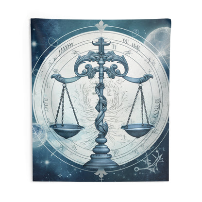 Blue Tones Libra Zodiac Cosmic Astro - Balance Scale & Symbols - Indoor Wall Tapestries