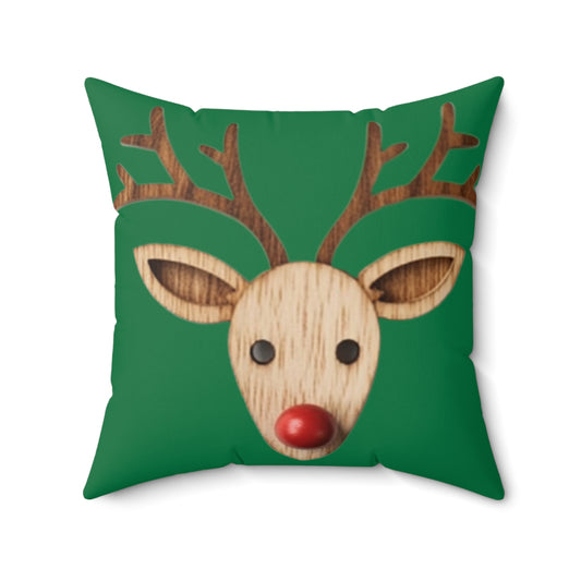 Nariz de reno rojo Navidad clásica temporada de invierno - Verde - Almohada cuadrada de poliéster hilado