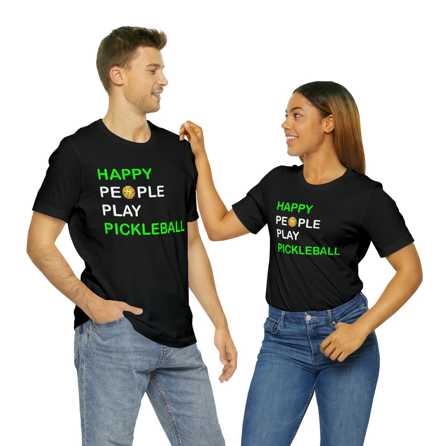 Happy People Play Pickleball スポーツ ゲーム ダブルス グラフィック - ユニセックス ジャージ 半袖 Tシャツ