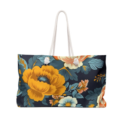 Vintage 50s 60s Inspired High-Waisted Floral Flower Pattern Weekender Bag