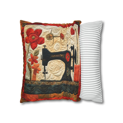 Sewing Machine Quilt: A Crafted Design Homage to Stitching - Spun Polyester Square Pillow Case