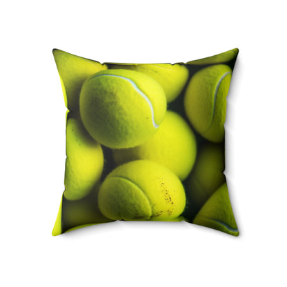 Tennis Ball Sport: Athlete Court Action, Rally & Serve - Spun Polyester Square Pillow