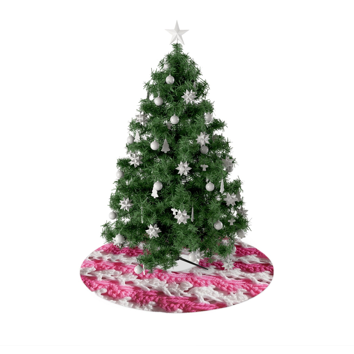 Hot Pink & White Knit, Vibrant Yarn Blend, Modern Chic Texture - Christmas Tree Skirts