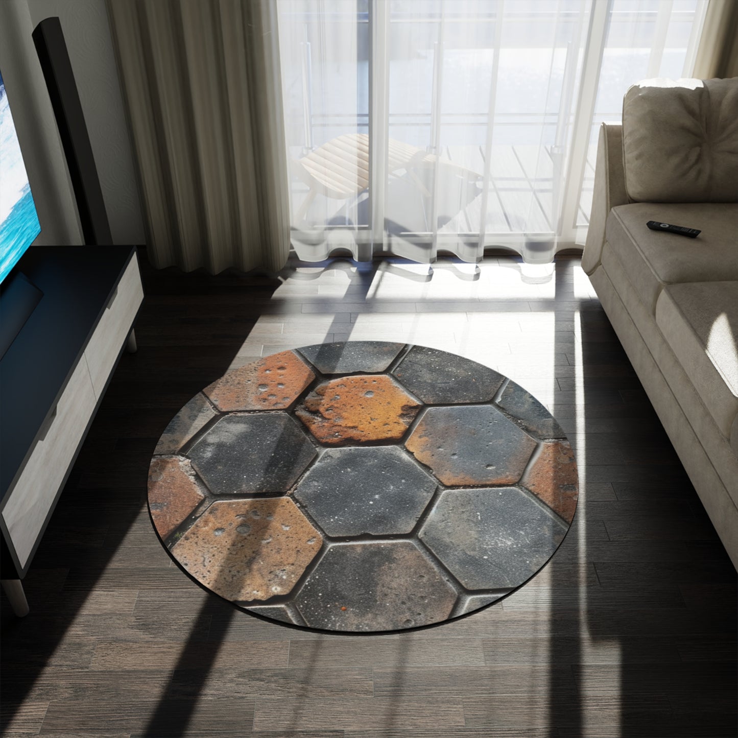 Hexagonal Floor Tiles, Faux Graphic Gift, Round Rug