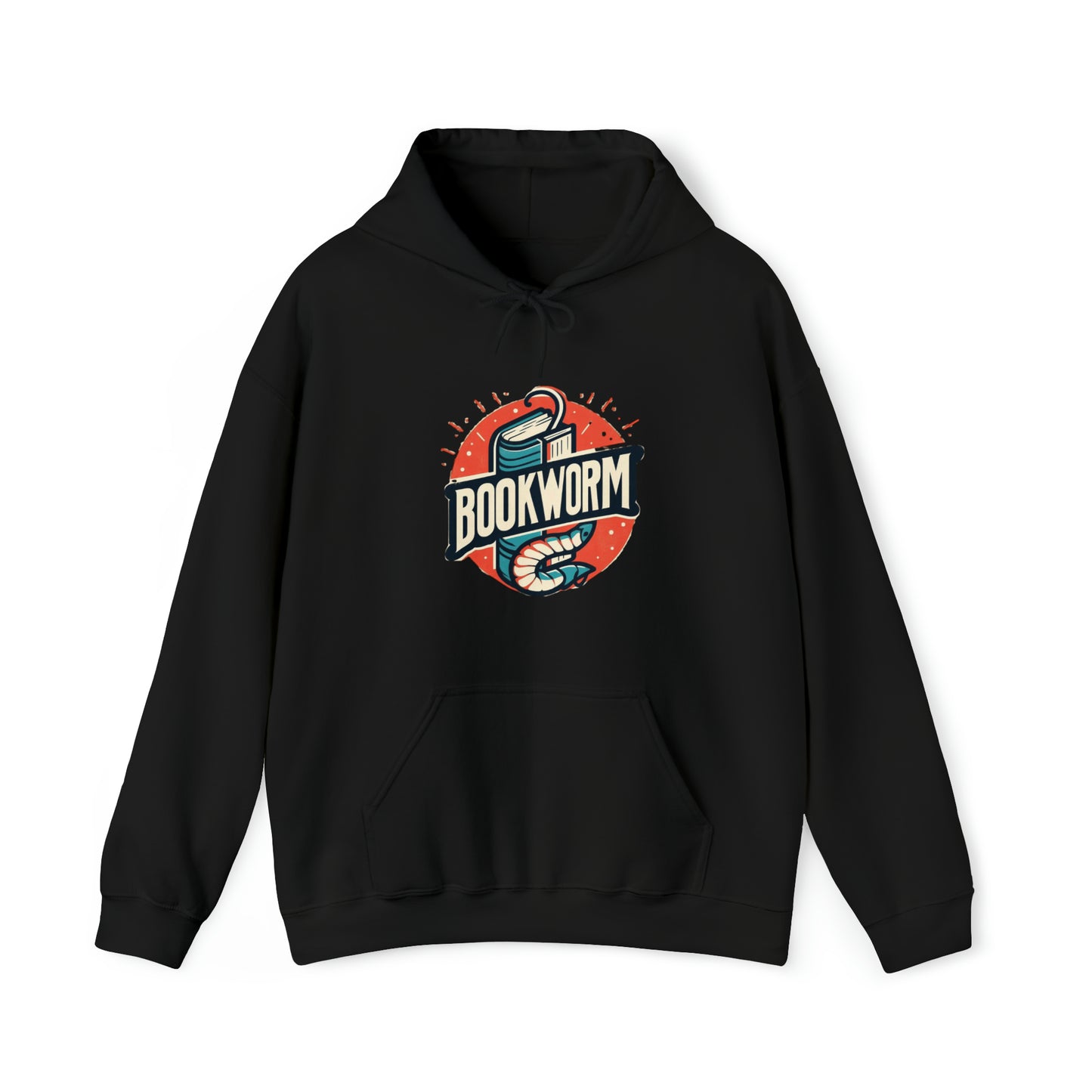 Bookworm Badge Graphic: Retro-Style Book Lover Emblem - Unisex Heavy Blend™ Hooded Sweatshirt