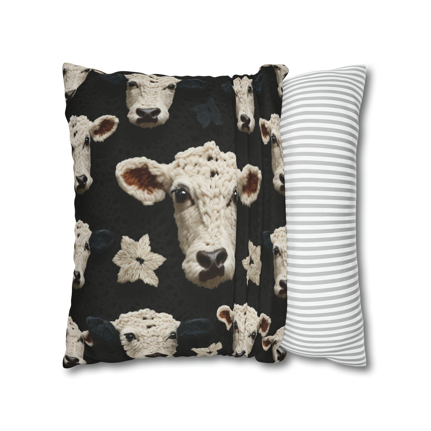 Crochet Cow Pattern Farm Animal Fabric Style - Spun Polyester Square Pillow Case