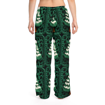 Evergreen Christmas Trees Crochet, Festive Pine Tree Holiday Craft, Yuletide Forest, Winter - Women's Pajama Pants (AOP)