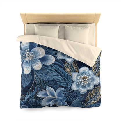 Bordado de flores en flor floral en estilo denim - Funda nórdica de microfibra 