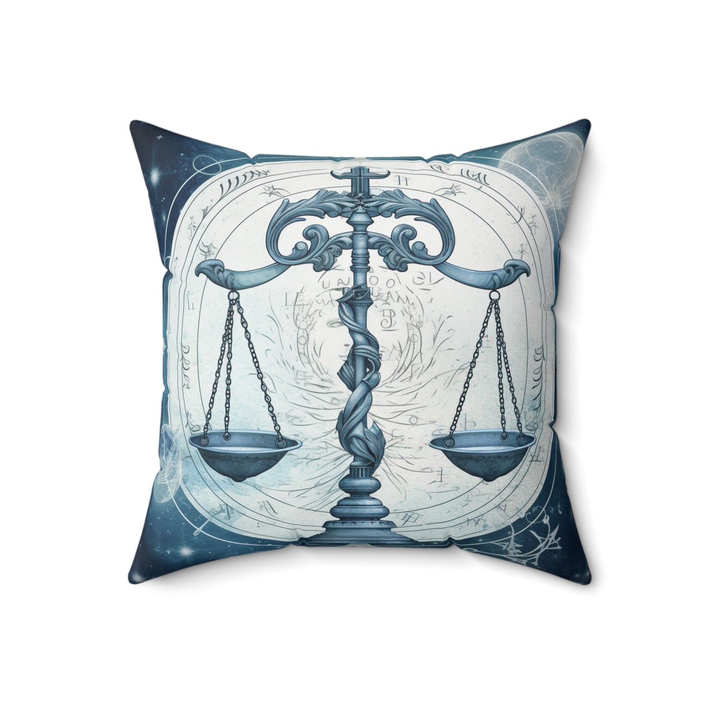 Blue Tones Libra Zodiac Cosmic Astro - Balance Scale & Symbols - Spun Polyester Square Pillow