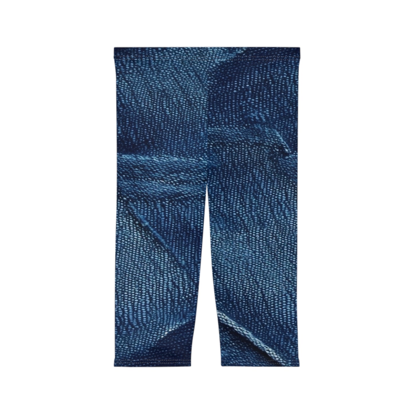 Dark Blue: Distressed Denim-Inspired Fabric Design - Women’s Capri Leggings (AOP)