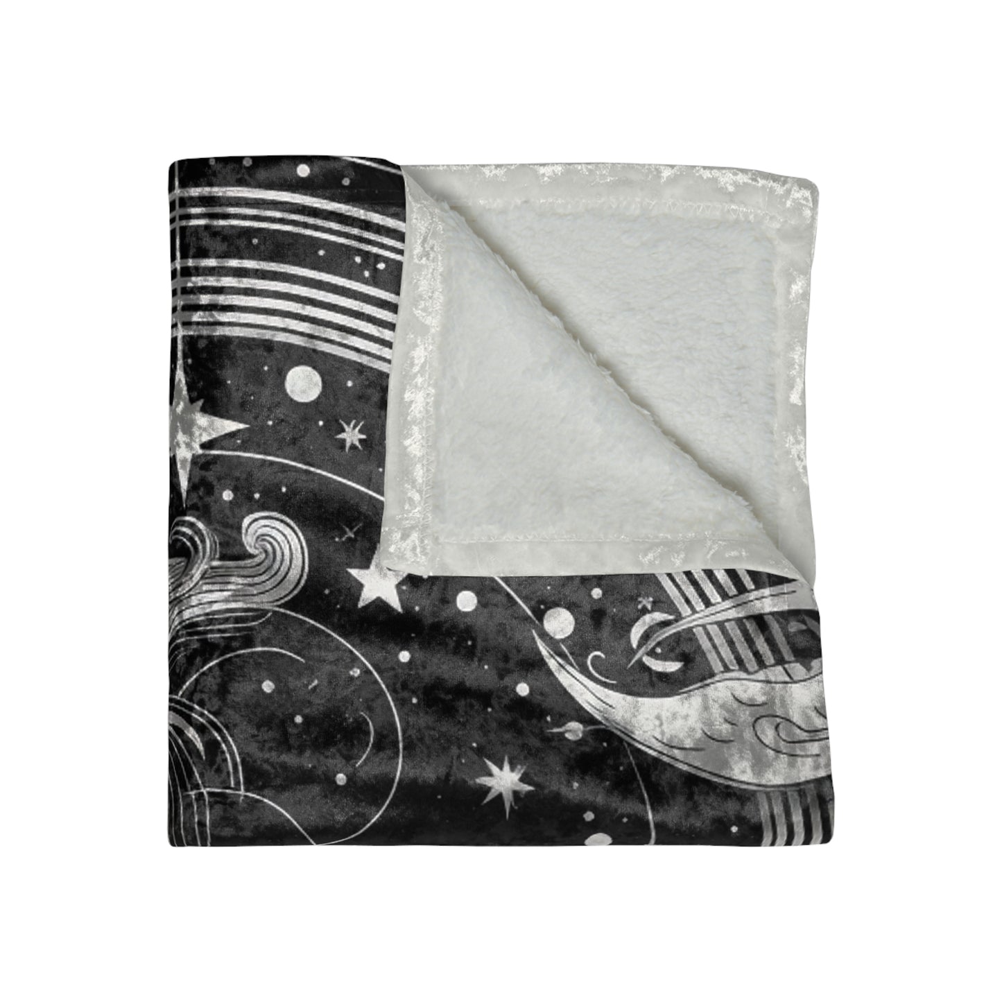 Aquarius Crushed Velvet Blanket, Black White Water-Bearer Design, 100% Polyester, One-Sided Print