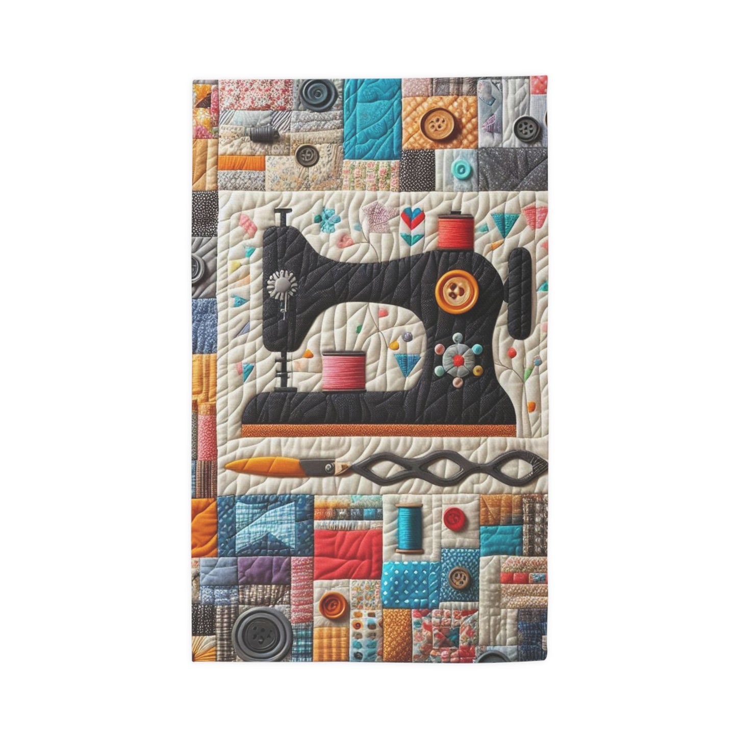 Colorful Quilted Mosaic, Retro Sewing Design - Dobby Rug