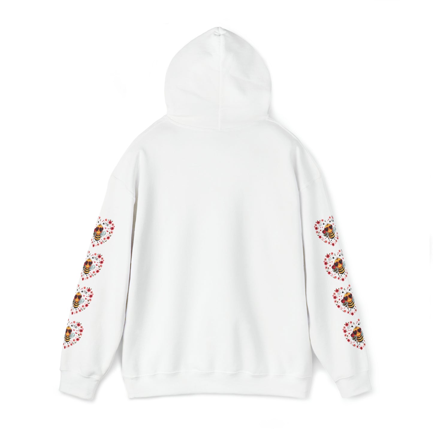 Whimsical Bee Love: Heartfelt Valentines Design with Floral Accents and Heart Sunglasses - Unisex Heavy Blend™ Hooded Sweatshirt