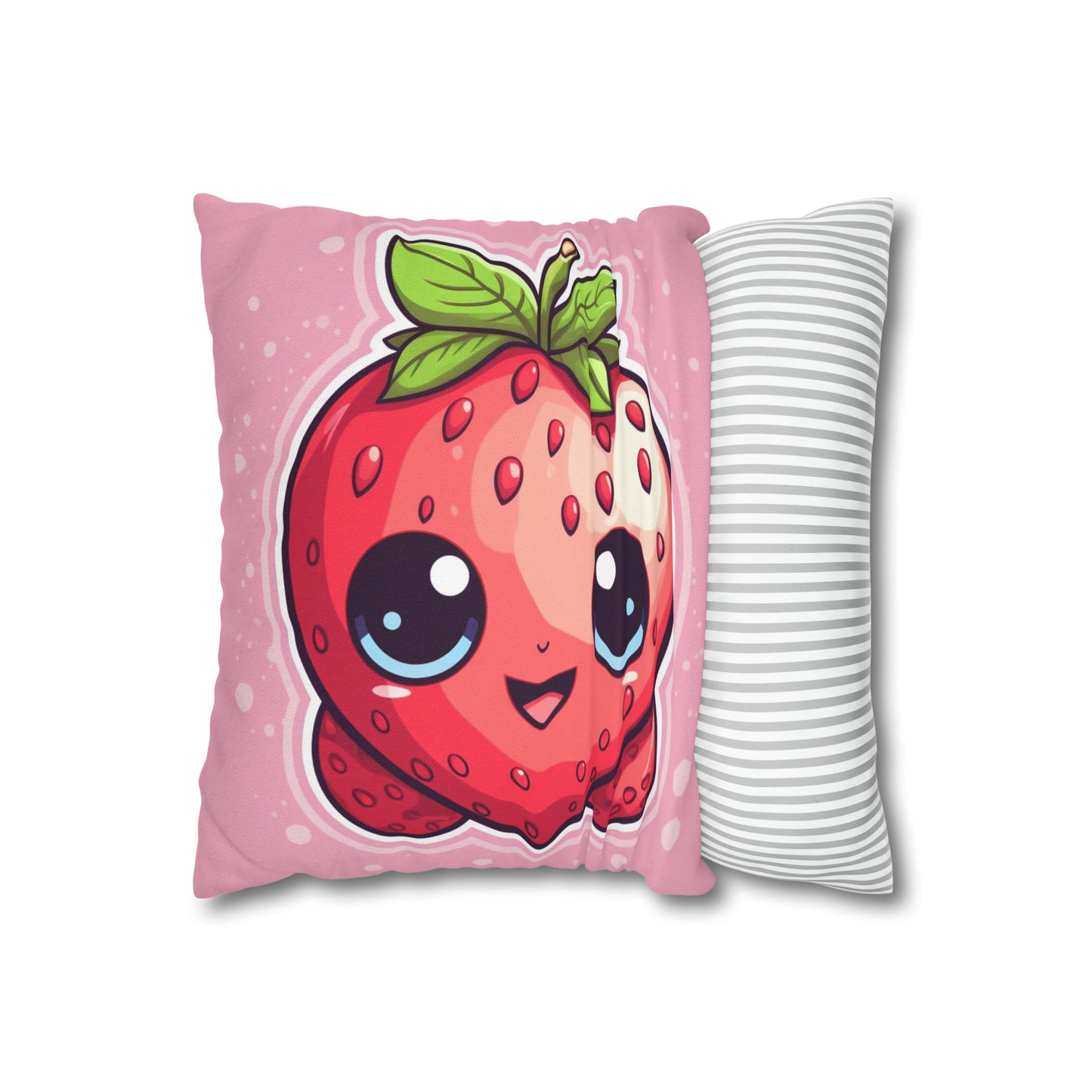 Kawaii Strawberry Adventure - Anime Classic Traditional Japanese Fruit - Otaku Artwork - Spun Polyester Square Pillow Case