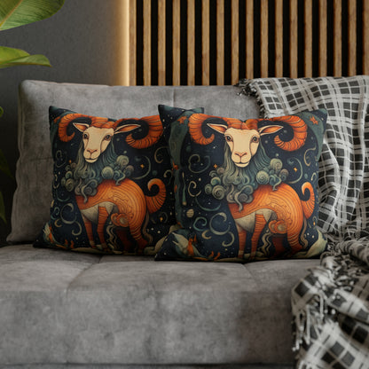 Diseño humorístico del estilo del libro infantil del zodiaco de Capricornio - Funda de almohada cuadrada de poliéster hilado 