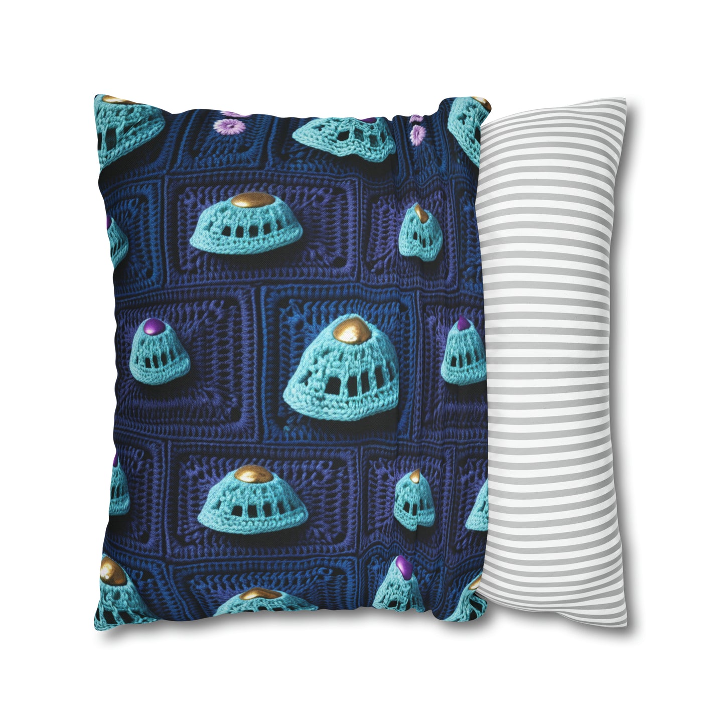 Spaceship UFO Crochet - Galactic Travel Ship - Alien Craft - Flying Saucer - Spun Polyester Square Pillow Case