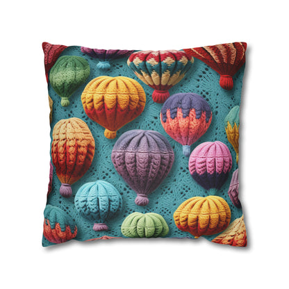 Crochet Hot Air Balloons Sky Travel Transport Scenic Style - Spun Polyester Square Pillow Case