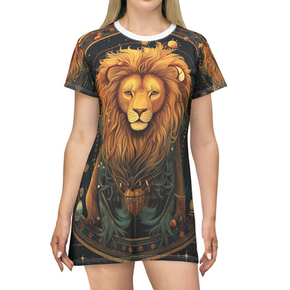 Astrological Leo Sign - Vibrant Cosmic Zodiac Astrology - T-Shirt Dress (AOP)