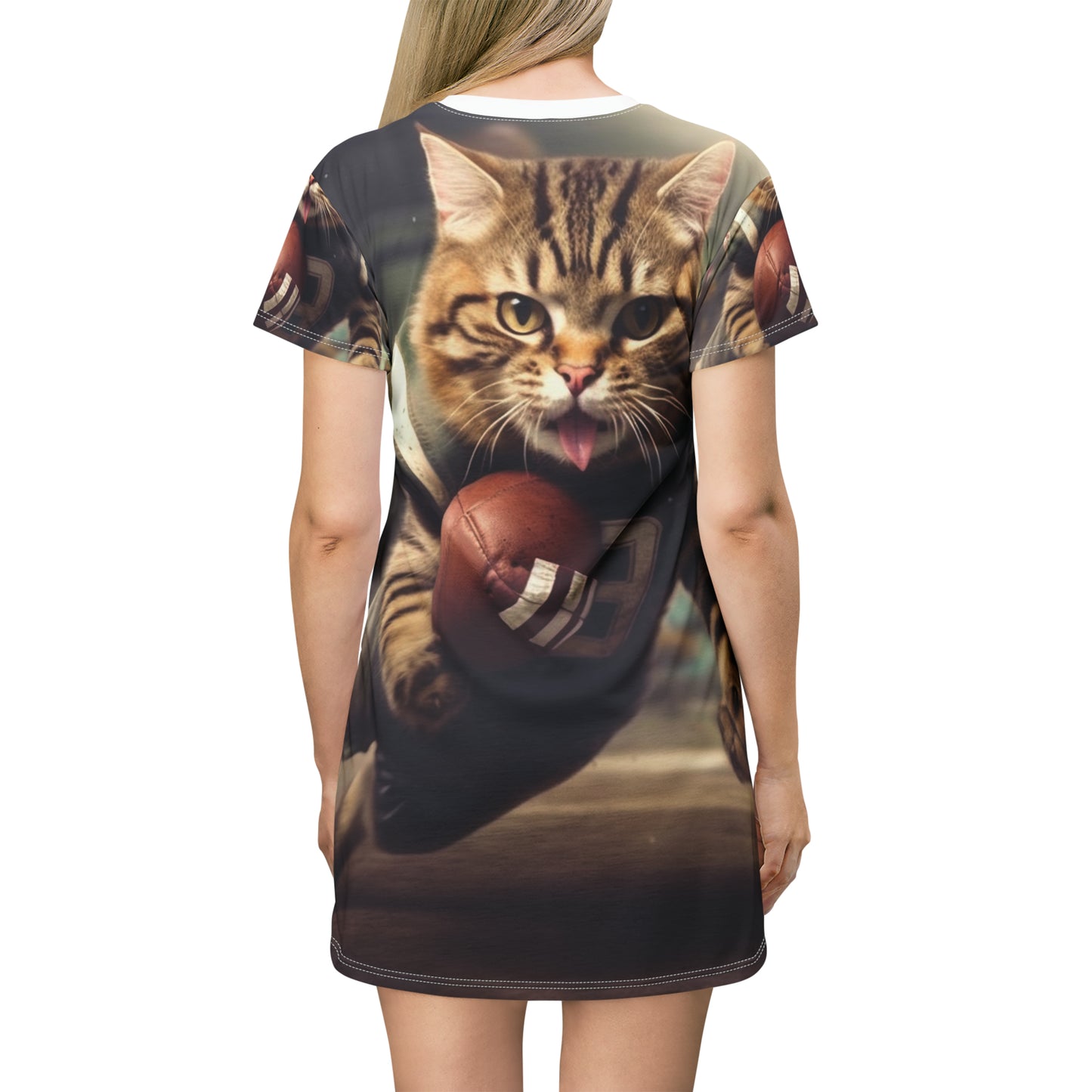 Football Field Felines: Kitty Cats in Sport Tackling Scoring Game Position - T-Shirt Dress (AOP)