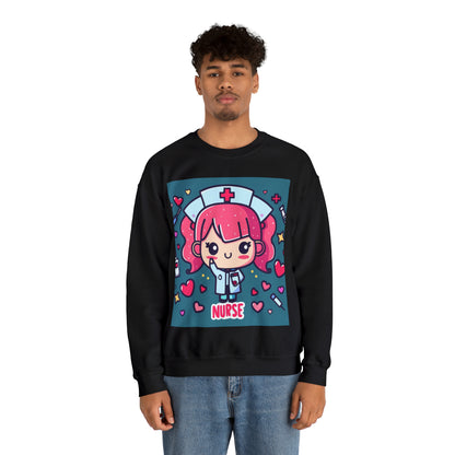 Enfermera Cartoon Anime - Lindo regalo Kawaii para enfermeras - Enfermería gráfica - Sudadera unisex Heavy Blend™ Crewneck 