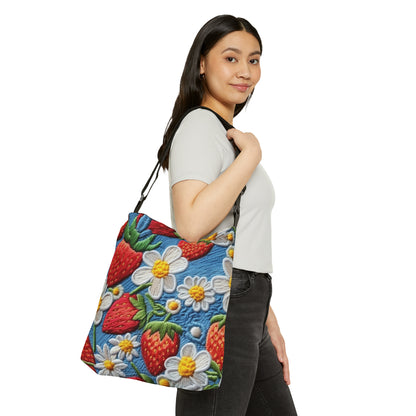 Orchard Berries: Juicy Sweetness from Nature's Garden - Fresh Strawberry Elegance - Adjustable Tote Bag (AOP)