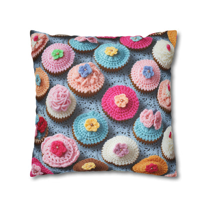 Crochet Cupcake Treat Frosted Cake Dessert Bakery Design - Spun Polyester Square Pillow Case