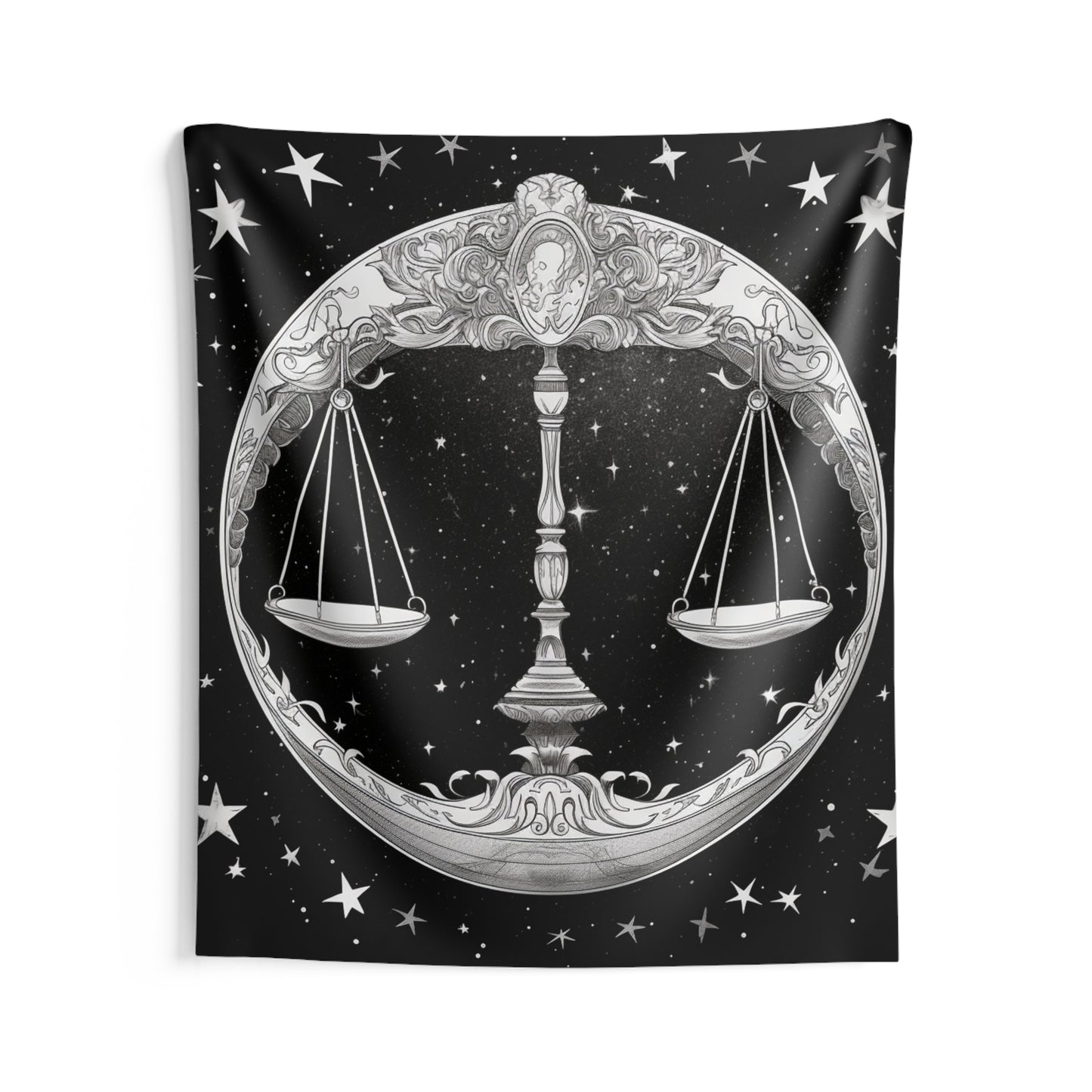 Libra Custom Wall Tapestry, Black White Scales Design, 100% Polyester, Multiple Sizes