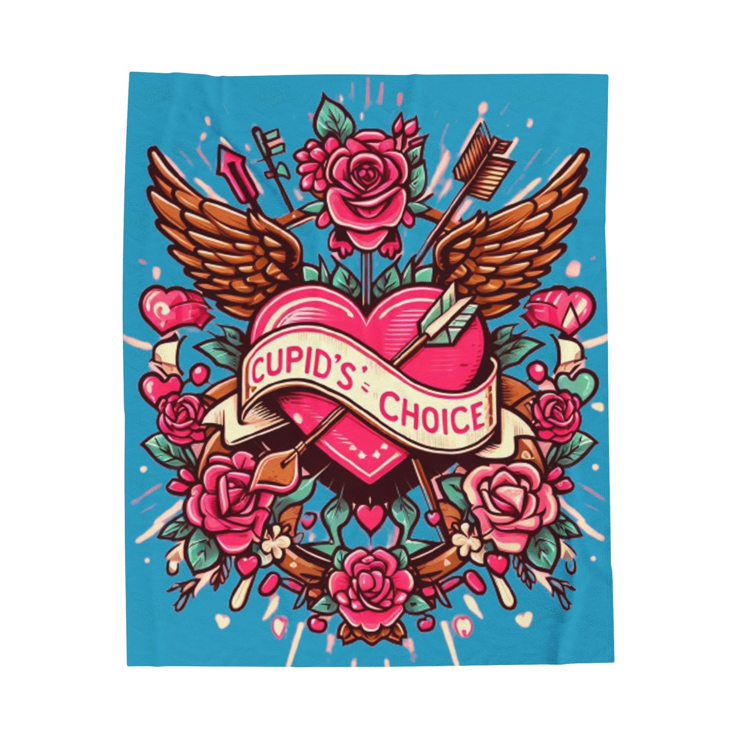 Cupids Choice Heart with Roses and Arrow - Vibrant Valentines Day Love - Velveteen Plush Blanket