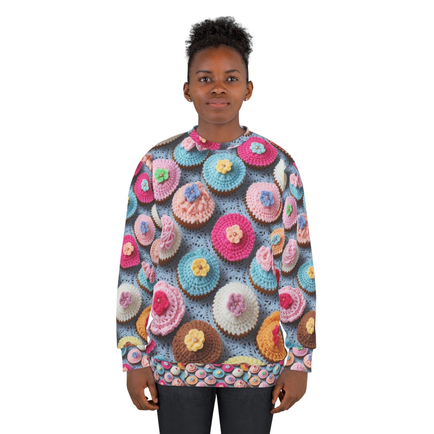 Crochet Cupcake Treat Frosted Cake Dessert Bakery Design - Sudadera unisex (AOP)