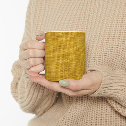 Radiant Sunny Yellow: Denim-Inspired Summer Fabric - Ceramic Mug 11oz