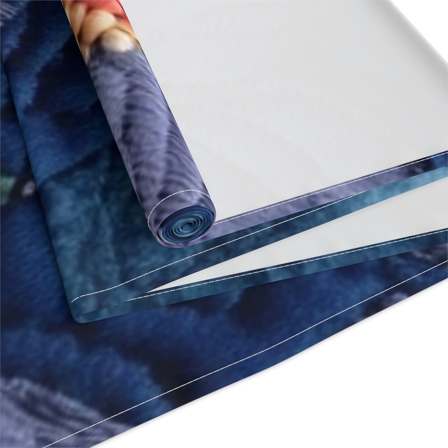 Floral Embroidery Blue: Denim-Inspired, Artisan-Crafted Flower Design - Table Runner (Cotton, Poly)