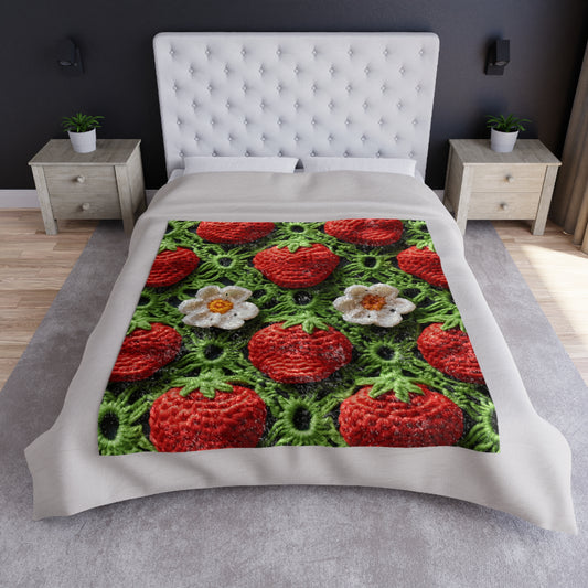 Strawberry Field Crochet - Forever Forest Greens - Fruit Berry Harvest Crop - Crushed Velvet Blanket