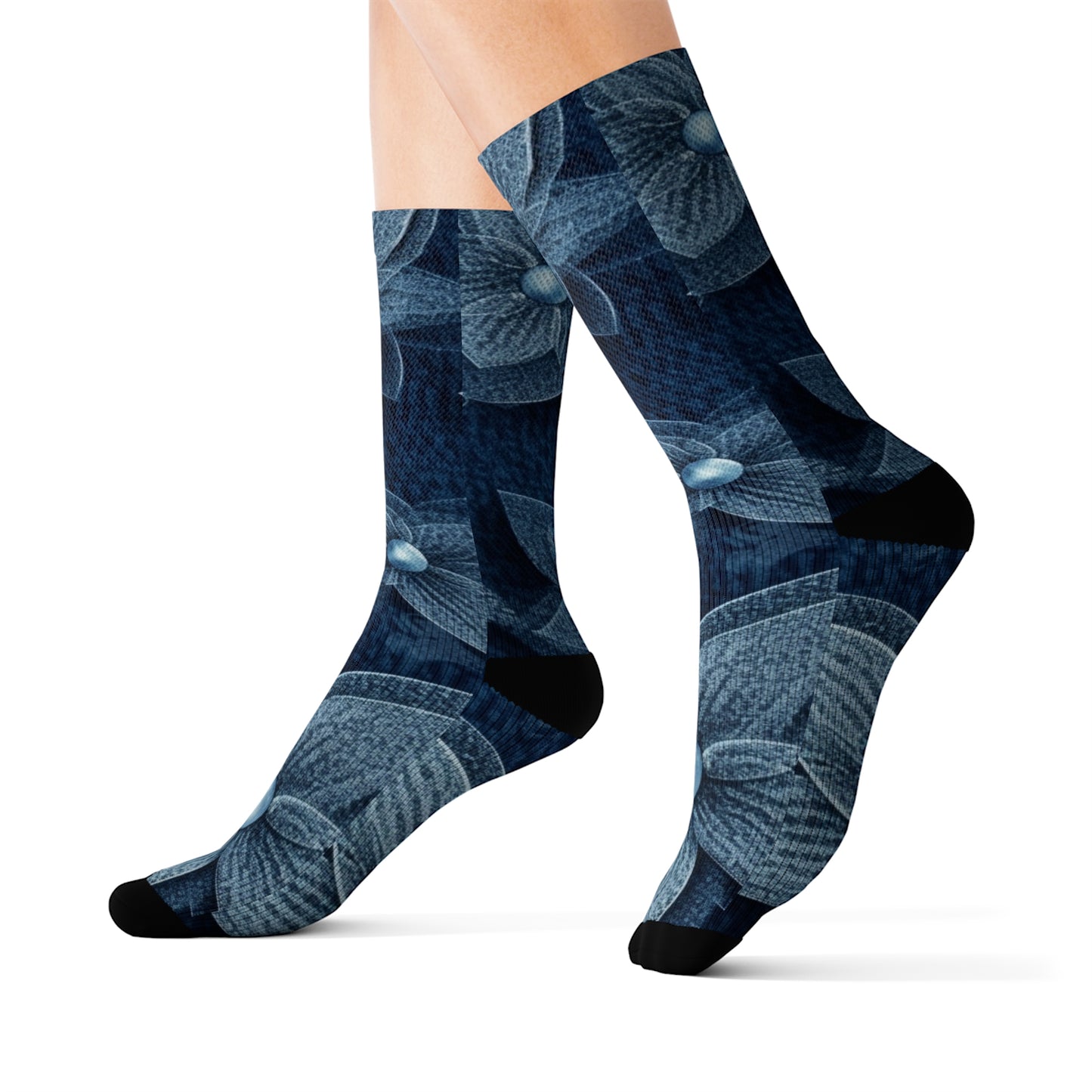 Hawaiian Flower Design - Denim-Inspired Decor Piece - Sublimation Socks