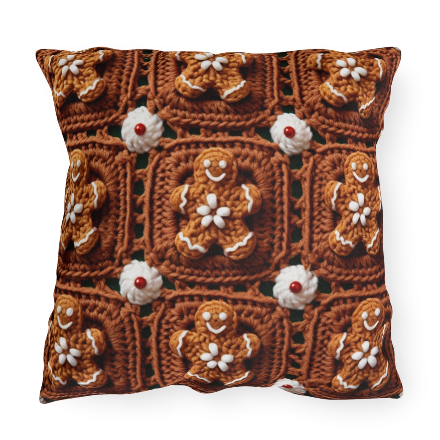 Gingerbread Man Crochet, Classic Christmas Cookie Design, Festive Yuletide Craft. Holiday Decor - Outdoor Pillows