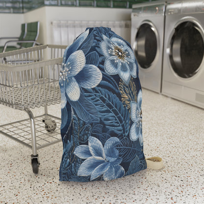 Flower Blossom Embroidery Floral on Denim Style - Laundry Bag