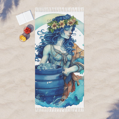 Artistic Aquarius Zodiac - Watercolor Water-Bearer Depiction - Boho Beach Cloth