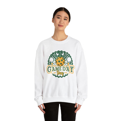 Game Day Badge with Pickleball Paddle and Ball, Grunge Texture - Unisex Heavy Blend™ Crewneck Sweatshirt