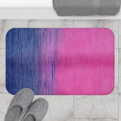 Dual Delight: Half-and-Half Pink & Blue Denim Daydream - Bath Mat