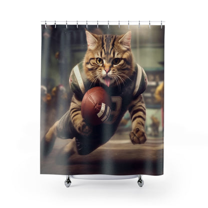 Football Field Felines: Kitty Cats in Sport Tackling Scoring Game Position - Shower Curtains