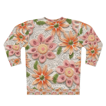 Ojal bordado floral: patrón elegante de flor delicada - Sudadera unisex (AOP) 