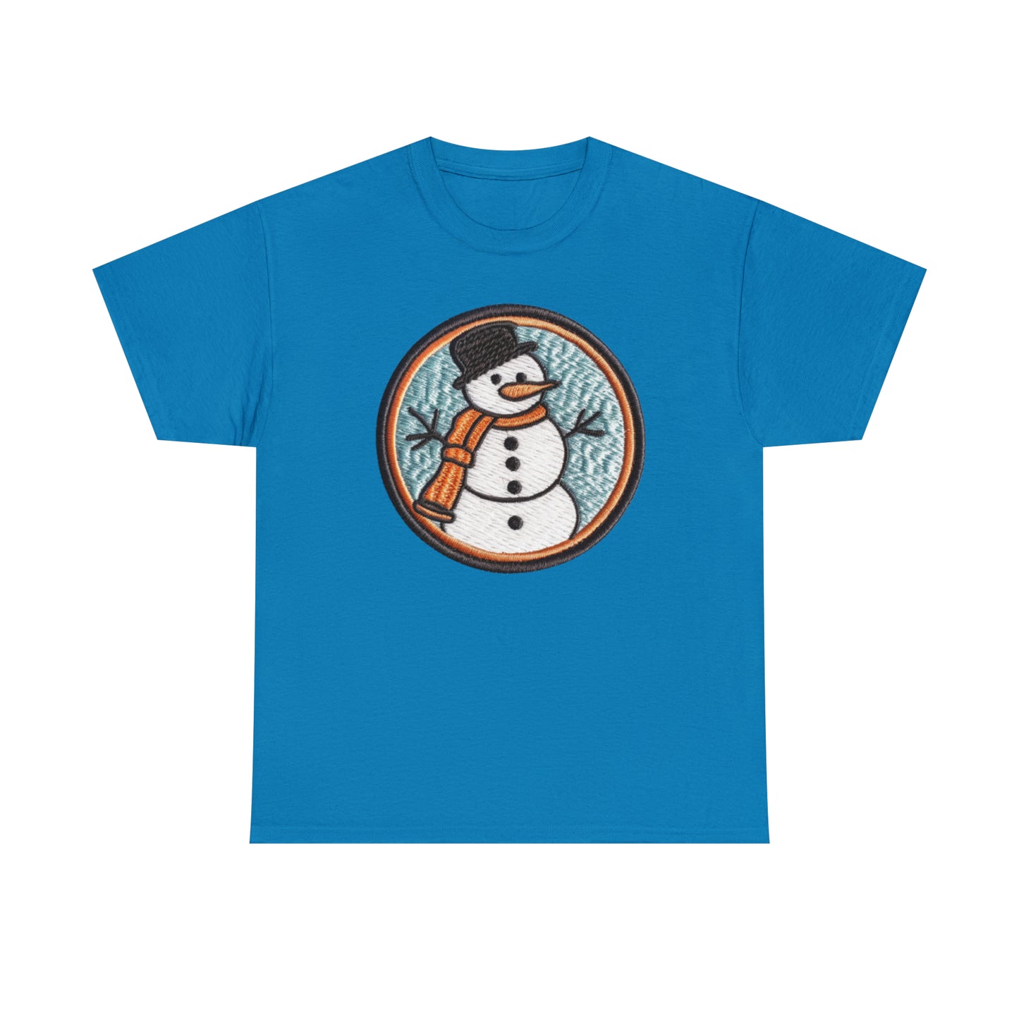 Snowman Embroidered Patch - Chenille Christmas Winter - Unisex Heavy Cotton Tee