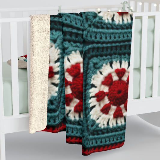 Christmas Reindeer Crochet, Wintry Wonderland Design, Festive Stag Motif. Embrace the Holiday Spirit - Sherpa Fleece Blanket