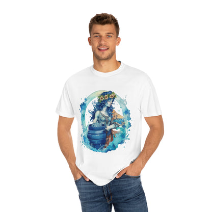 Artistic Aquarius Zodiac - Watercolor Water-Bearer Depiction - Unisex Garment-Dyed T-shirt