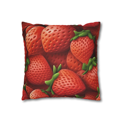 Garden Strawberries- Wild Sweet Gourmet - Farm Growing Ripe Red Fruit -Spun Polyester Square Pillow Case