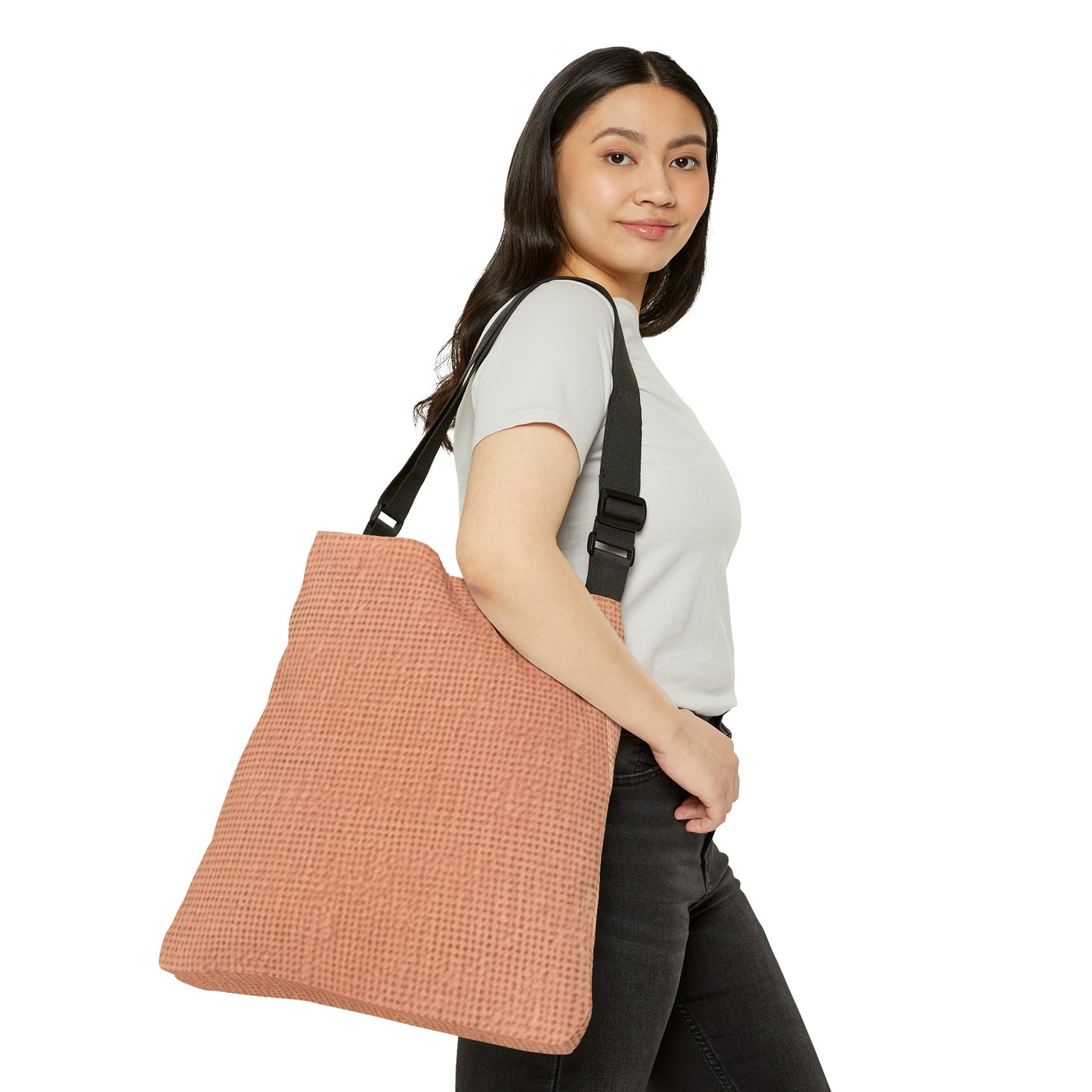 Soft Pink-Orange Peach: Denim-Inspired, Lush Fabric - Adjustable Tote Bag (AOP)