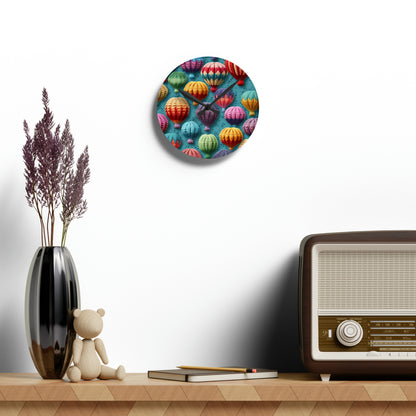 Crochet Hot Air Balloons Sky Travel Transport Scenic Style - Acrylic Wall Clock